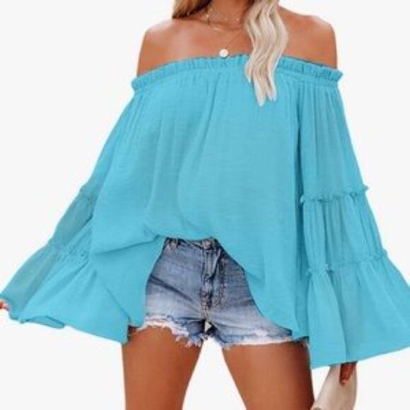 NEW Off Shoulder Flare Sleeves Blouse - Picture 4 of 7